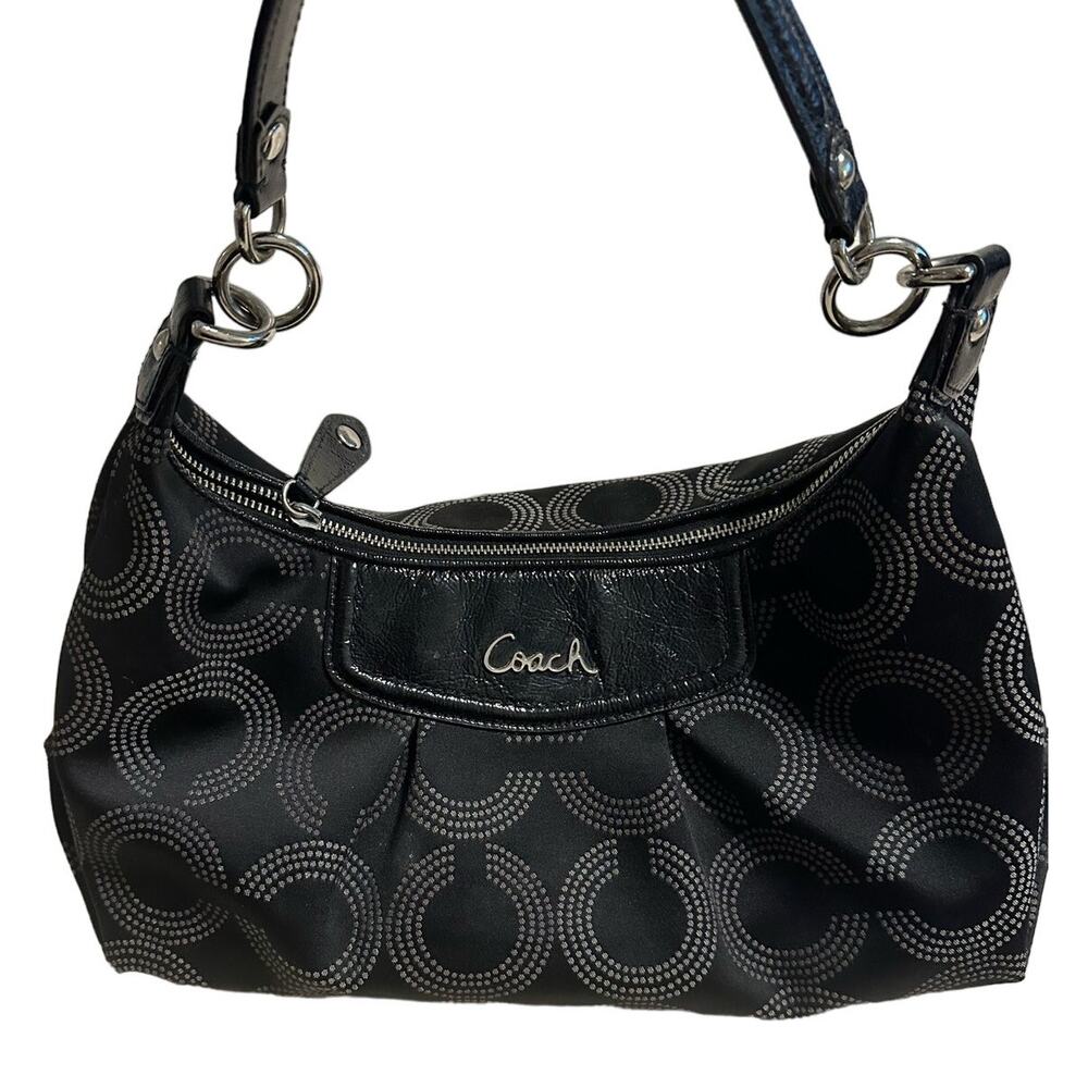 Coach Ashley Signature Hobo Bag Dotted Shoulder Bag Silver Hardware